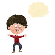 cartoon happy boy laughing with thought bubble N5