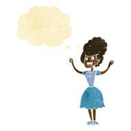 cartoon happy 1950&#039;s woman with thought bubble