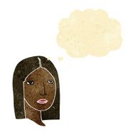 cartoon serious woman with thought bubble