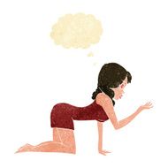 cartoon woman on all fours with thought bubble N2