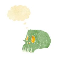 cartoon spooky skull with thought bubble