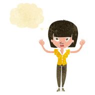 cartoon woman with raised hands thought bubble N2