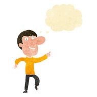 cartoon happy man dancing with thought bubble N2