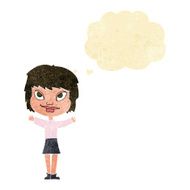 cartoon woman waving arms with thought bubble N2