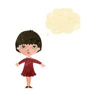 cartoon woman in dress with thought bubble N2