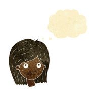cartoon happy female face with thought bubble N2