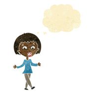 cartoon woman shrugging shoulders with thought bubble N21
