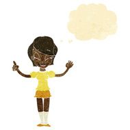 cartoon pretty girl with idea thought bubble