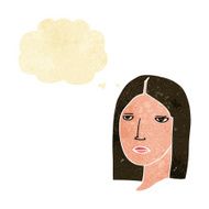 cartoon serious woman with thought bubble N2