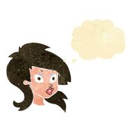 cartoon pretty surprised woman with thought bubble