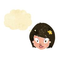 cartoon happy female face with thought bubble N3