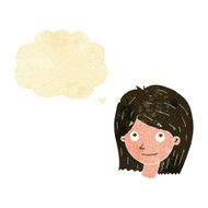 cartoon happy female face with thought bubble N4
