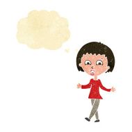 cartoon woman shrugging shoulders with thought bubble N22