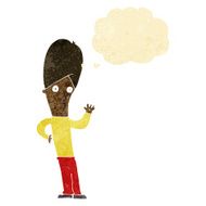 cartoon man waving with thought bubble