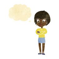 cartoon proud woman with thought bubble