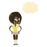 cartoon woman with hands on hips thought bubble N16