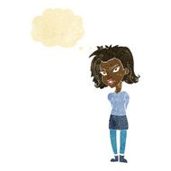 cartoon woman with thought bubble