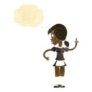 cartoon waitress calling order with thought bubble