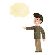 cartoon happy man pointing and laughing with thought bubble N2
