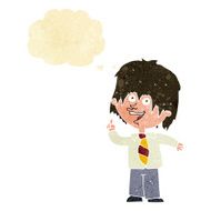 cartoon school boy with idea thought bubble N2