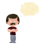 cartoon manly mustache man with thought bubble N2