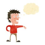 cartoon man making dismissive gesture with thought bubble N4