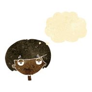 cartoon smug looking boy with thought bubble