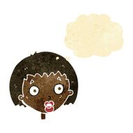 cartoon surprised female face with thought bubble N2
