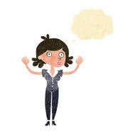 cartoon woman surrendering with thought bubble N2