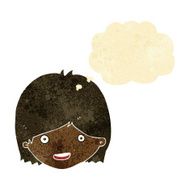 cartoon happy female face with thought bubble N5