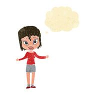 cartoon woman shrugging shoulders with thought bubble N24