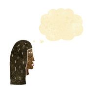 cartoon female face profile with thought bubble