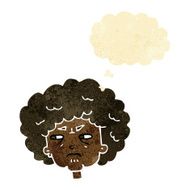 cartoon bitter old woman with thought bubble