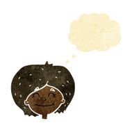 cartoon happy female face with thought bubble N6