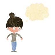 cartoon woman staring with thought bubble N4