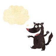 cartoon happy wolf with thought bubble