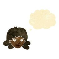 cartoon happy female face with thought bubble N8