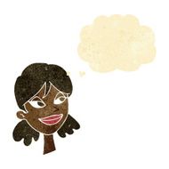 cartoon happy female face with thought bubble N9
