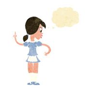 cartoon waitress calling order with thought bubble N2