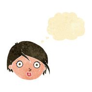 cartoon surprised female face with thought bubble N3