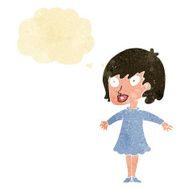 cartoon woman wearing dress with thought bubble N2