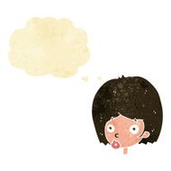 cartoon surprised female face with thought bubble N4