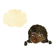 cartoon pretty female face with thought bubble N3