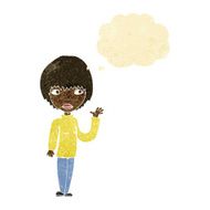 cartoon woman waving with thought bubble N27