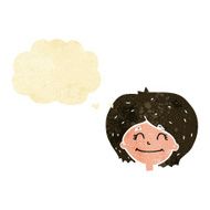 cartoon happy female face with thought bubble N11