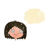 cartoon happy female face with thought bubble N12