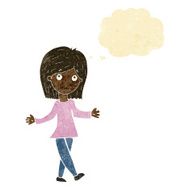 cartoon woman with no worries thought bubble N5