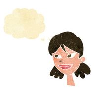 cartoon happy female face with thought bubble N14