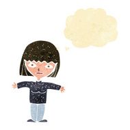cartoon woman with open arms thought bubble N16