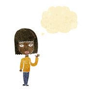 cartoon woman waving with thought bubble N30